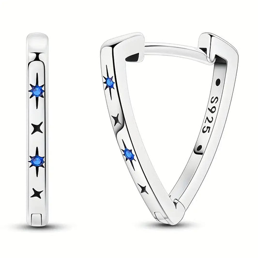 Sterling Silver Triangular Blue Cubic Zirconia Stars Earrings