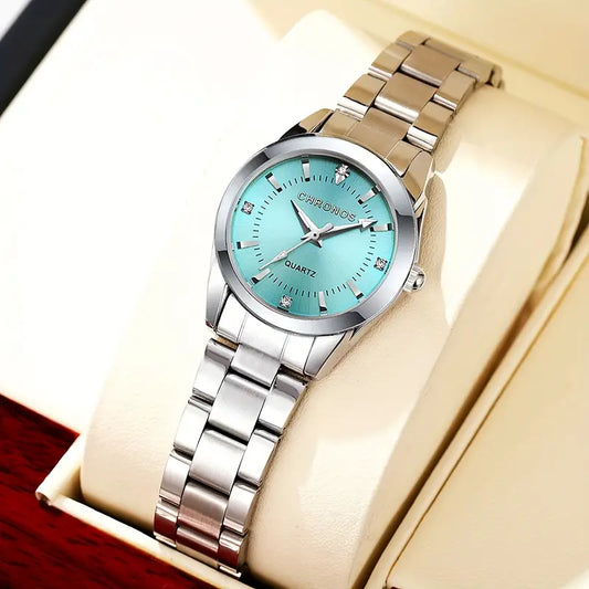 Chronos Ladies Stainless Steel Quartz Turquoise Dial Luminous Wrist Watch