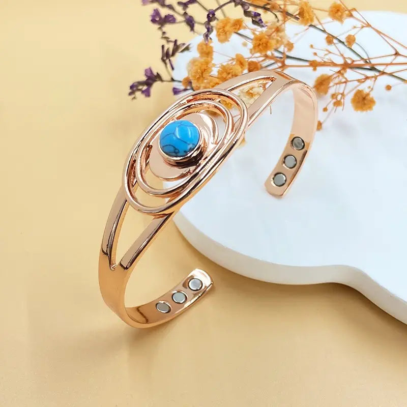 Pure Copper 6 Magnet Synthetic Turquoise Cuff Bangle