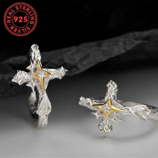 Sterling Silver Small Hoop Cubic Zirconia Cross Earrings