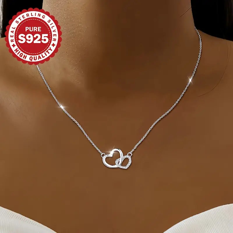 Sterling Silver Heart to Heart Cubic Zirconia Necklace