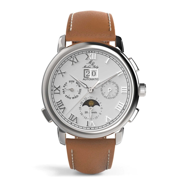 Markus Ruby Moonphase Automatic Men's Wrist Watch (Brown Leather Strap)