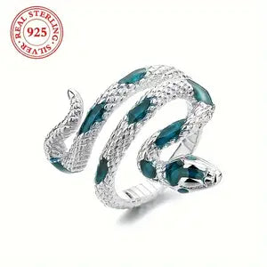 Sterling Silver Adjustable Snake Wrap Ring (Green Marks)