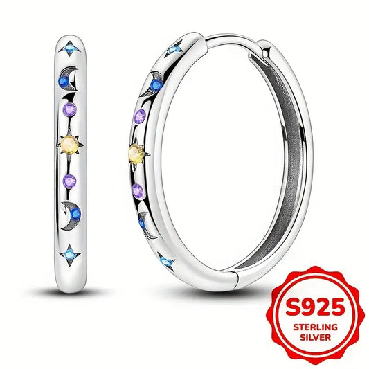 Sterling Silver Celestial Cubic Zirconia Hoop Earrings