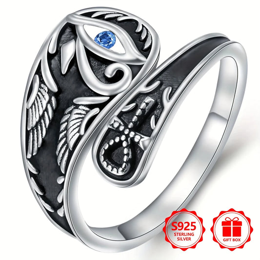 Sterling Silver Eye of Horus Spoon Ring (Adjustable size S-V)