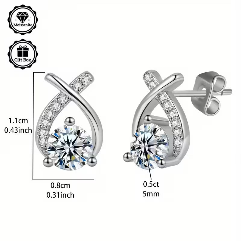 Sterling Silver 0.5ct Rainbow Moissanite Bow Stud Earrings