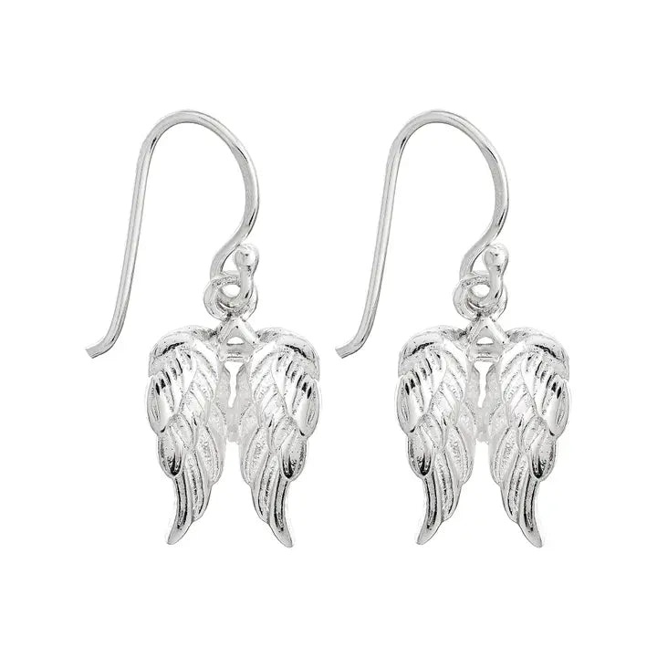 Sterling Silver Double Angel Wings Drop Earrings