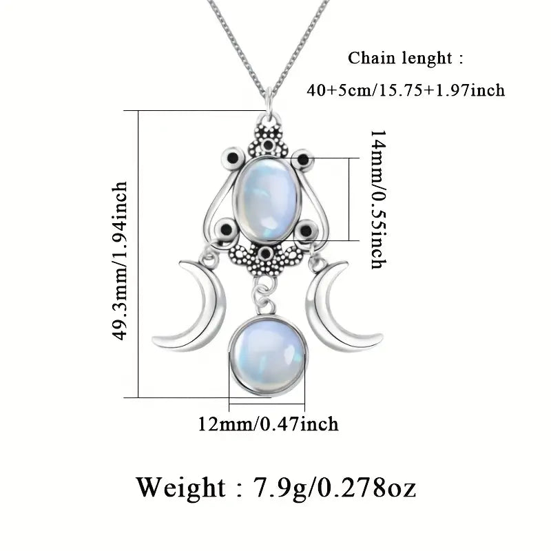 Sterling Silver Bohemian Moonstone Crescent Moons Pendant & Chain
