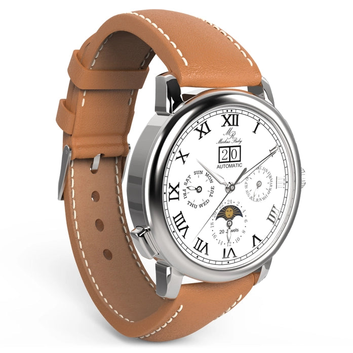 Markus Ruby Moonphase Automatic Men's Wrist Watch (Brown Leather Strap)