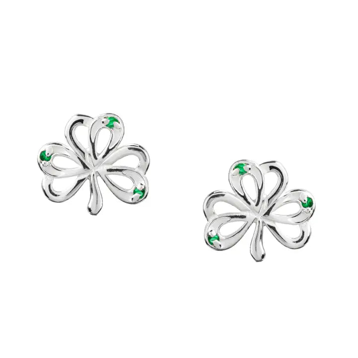 Sterling Silver Shamrock Green C/Z Pendant & Earrings Set