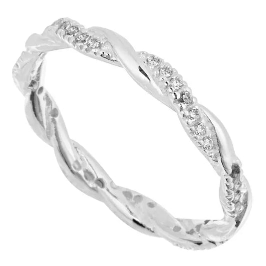 Sterling Silver Crystal Twist Ring