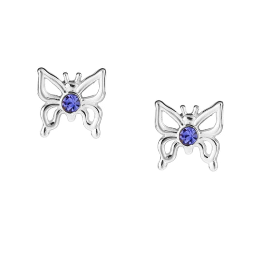 Sterling Silver Tanzanite Cubic Zirconia Butterfly Stud Earrings