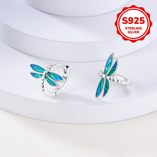Sterling Silver Dragonfly Enamel Small Hoop Earrings
