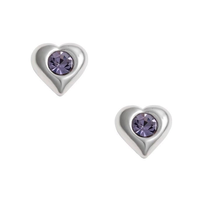 Sterling Silver Tanzanite CZ Puff Heart Stud Earrings