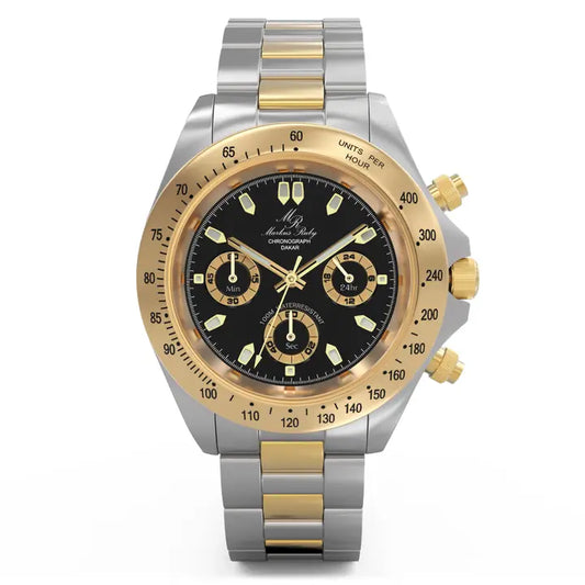 Markus Ruby Stainless Steel & 18k Gold Plated Dakar Chronograph Wrist Watch (Black Dial)