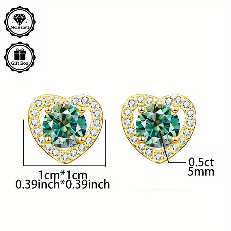 Yellow Gold Plated Sterling Silver 1ct Imperial Yellow Moissanite Heart Stud Earrings
