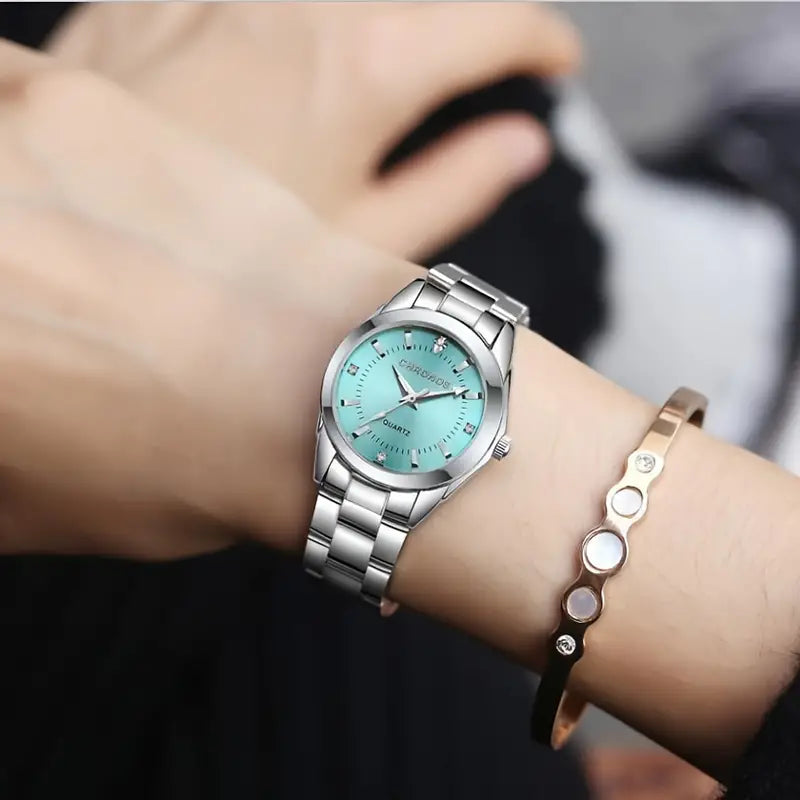 Chronos Ladies Stainless Steel Quartz Turquoise Dial Luminous Wrist Watch