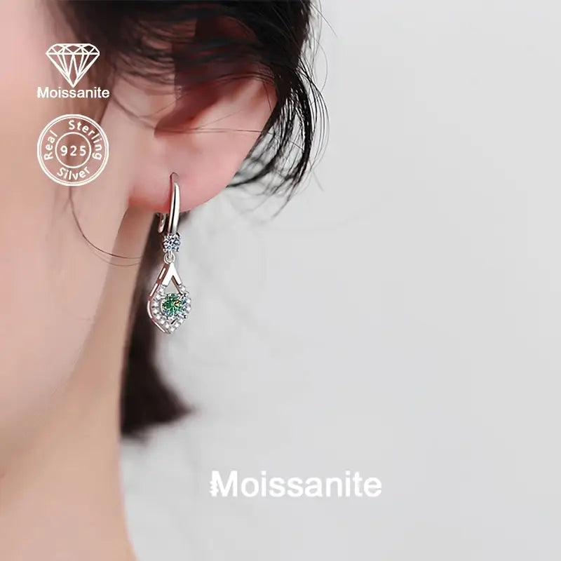 Sterling Silver 0.5ct Blue/Green Moissanite Teardrop Hook Drop Earrings