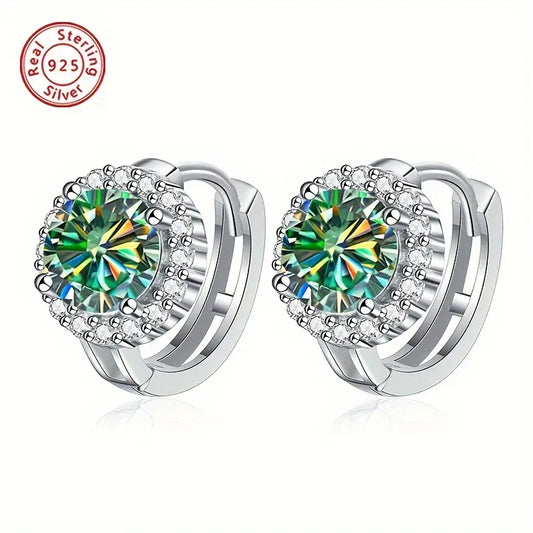 Sterling Silver 0.5ct Blue/Green Moissanite Small Hoop Earrings