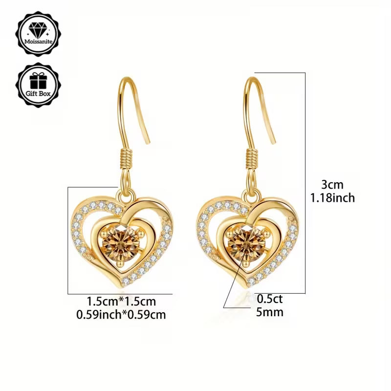 Gold Plated Sterling Silver 0.5ct Citrine Moissanite Heart Drop Earrings