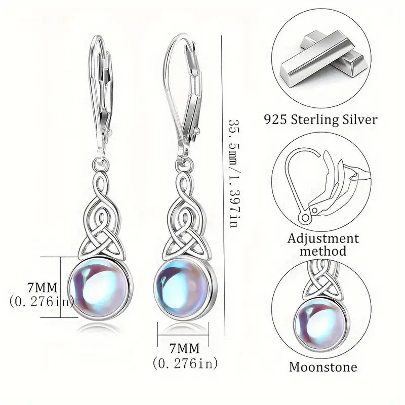 Sterling Silver Celtic Knot Moonstone Drop Earrings