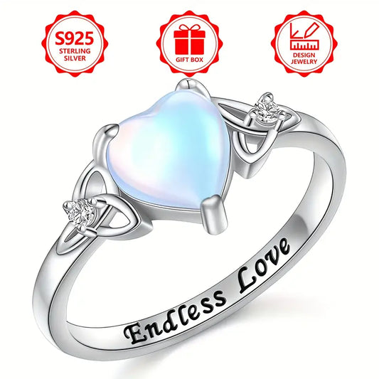 Sterling Silver Celtic Knot Moonstone Heart Ring size P