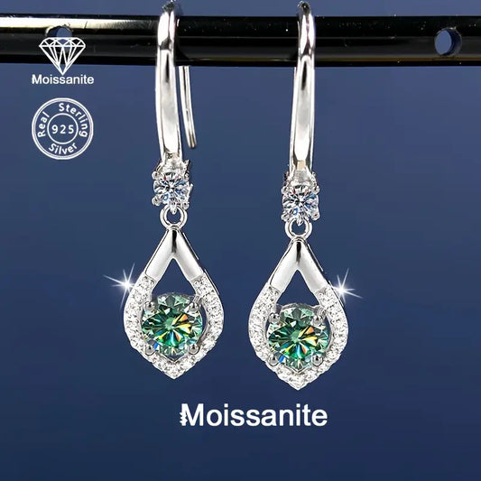 Sterling Silver 0.5ct Blue/Green Moissanite Teardrop Hook Drop Earrings