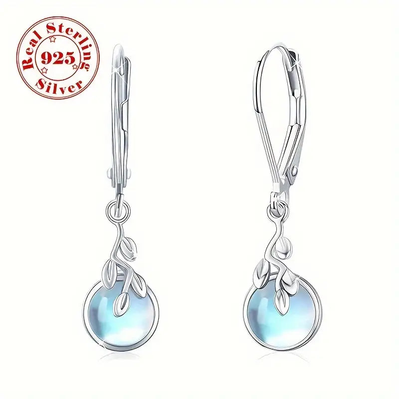 Sterling Silver Moonstone Leaf Drop Earrings