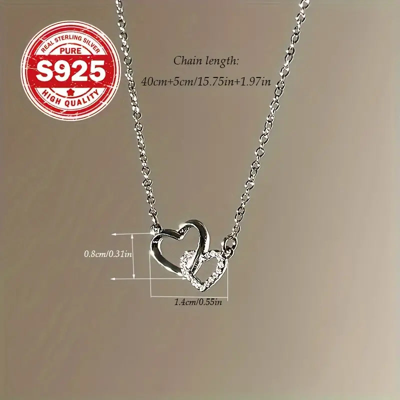 Sterling Silver Heart to Heart Cubic Zirconia Necklace