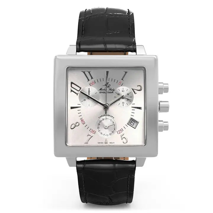 Markus Ruby Evolution Chronograph Brushed Steel Wrist Watch with Black Leather Strap