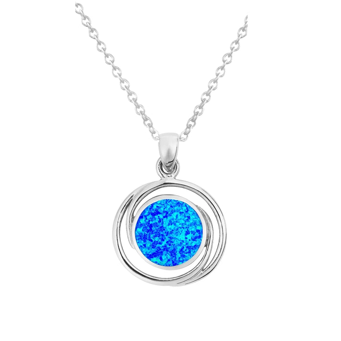 Sterling Silver Blue Opal Circles Pendant & Chain