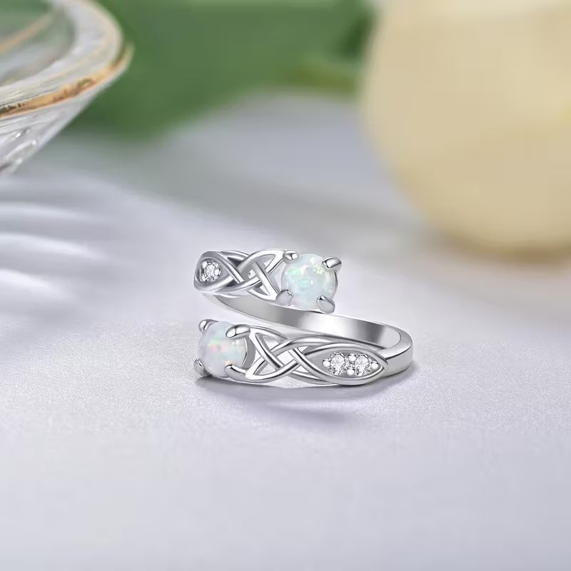 Sterling Silver Celtic Knot Opal Ring Adjustable N-T