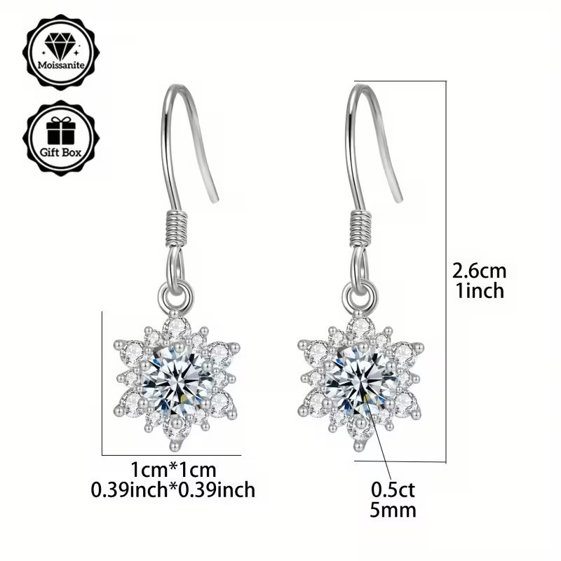 Sterling Silver 0.5ct White Moissanite Snowflake Hook Drop Earrings