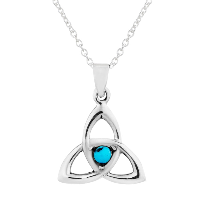 Sterling Silver Turquoise Goddess Triquetra Pendant, Chain & Earrings Set