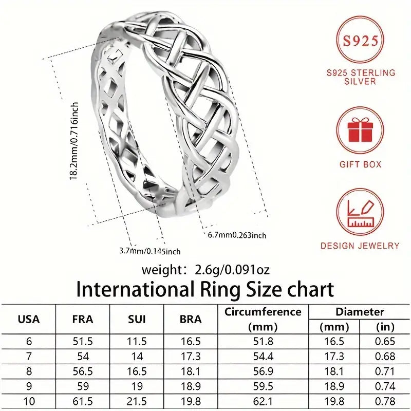 Sterling Silver Unisex Celtic Twist Eternity Band Ring size L, M, P, R, S or T