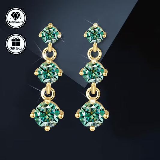 Yellow Gold Plated Sterling Silver 1.8ct Aquamarine Moissanite Stud Drop Earrings
