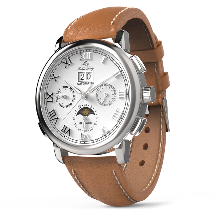 Markus Ruby Moonphase Automatic Men's Wrist Watch (Brown Leather Strap)