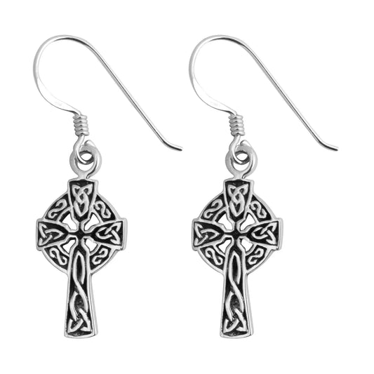 Sterling Silver Celtic Cross Drop Earrings