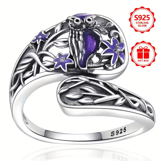 Sterling Silver Owl Ring Adjustable P-T