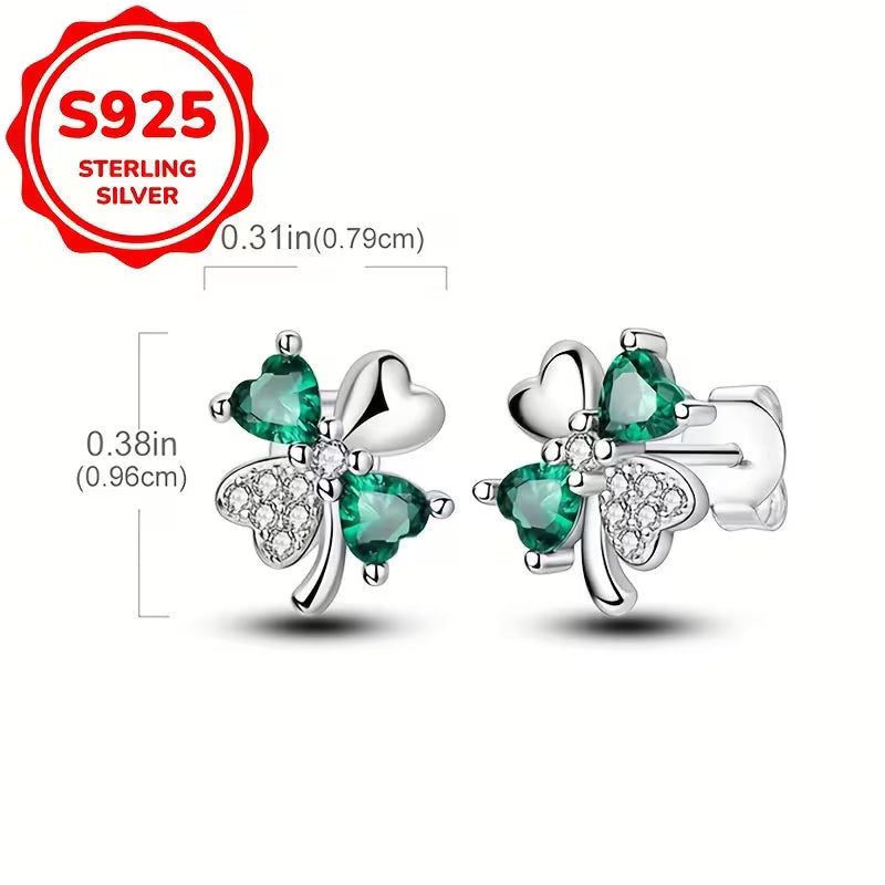 Sterling Silver 4 Leaf Clover Cubic Zirconia Stud Earrings