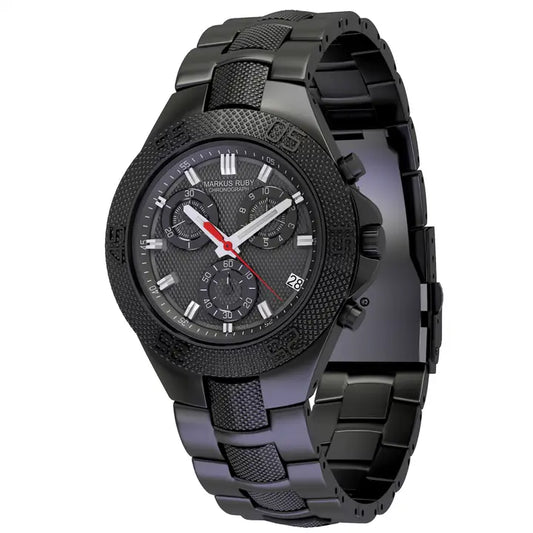 Markus Ruby Black Stainless Steel Swiss Chronograph Wrist Watch