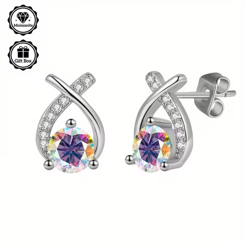 Sterling Silver 0.5ct Rainbow Moissanite Bow Stud Earrings