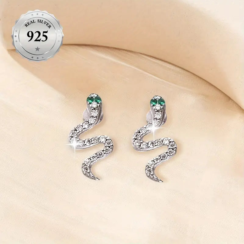 Sterling Silver Snake Cubic Zirconia Stud Earrings