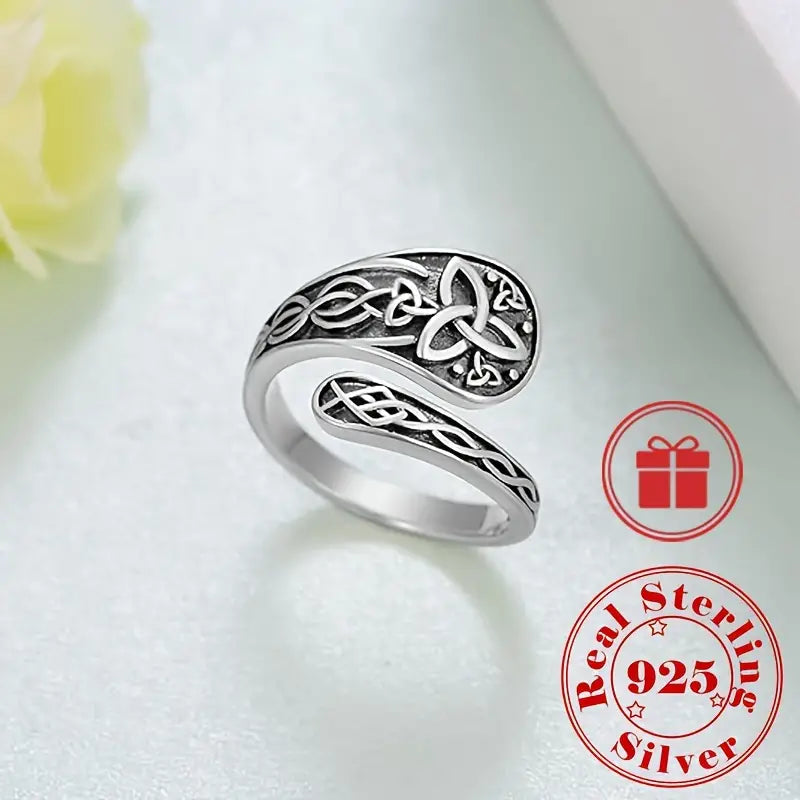 Sterling Silver Adjustable 'Carved' Celtic Trinity Knot Unisex Ring