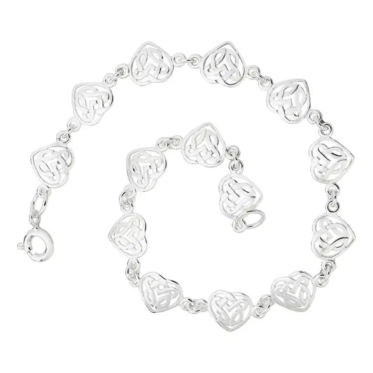 Sterling Silver Filigree Heart Bracelet 18cm