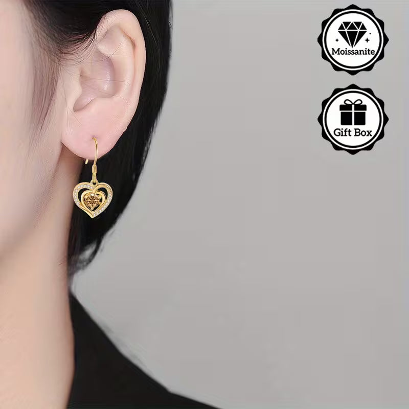 Gold Plated Sterling Silver 0.5ct Citrine Moissanite Heart Drop Earrings