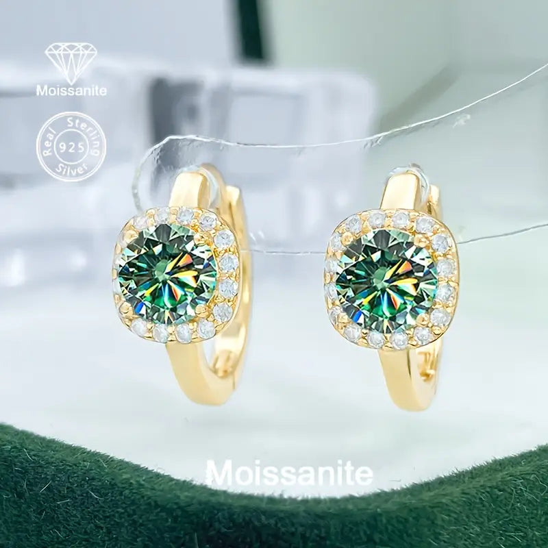 Yellow Gold Plated Sterling Silver 0.5ct Blue/Green Moissanite Small Hoop Earrings