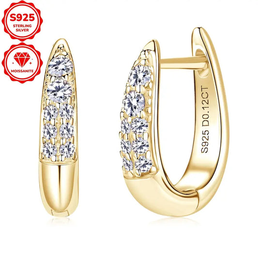 Sterling Silver Yellow Gold Plated 0.12ct White Moissanite Huggie Hoop Earrings