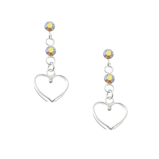 Sterling Silver Aurora Borealis Crystal Heart Drop Earrings