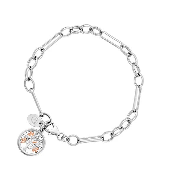 Clogau Sterling Silver & 9ct Rose Gold 18cm Tree of Life Figaro Bracelet RRP £229.00